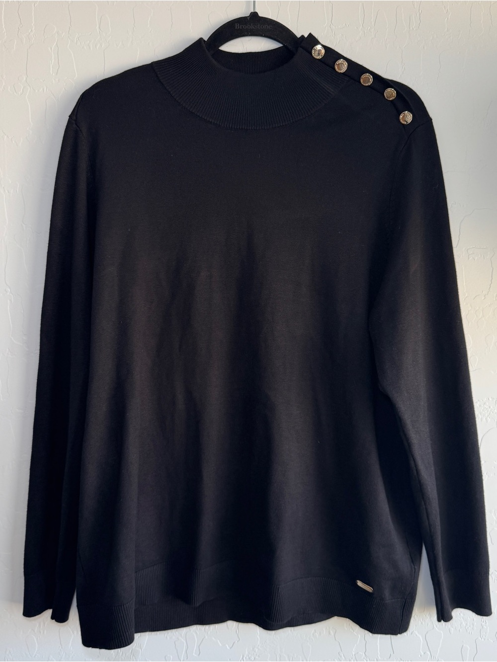 NWOT Calvin Klein Womens XL Black Mock Neck Sweater Button Shoulder Detail